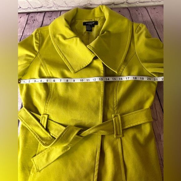 Sandro Sportwear Lime Green 3/4 Sleeve Belted Button Trench coat Jacket Size  L - Picture 6 of 9